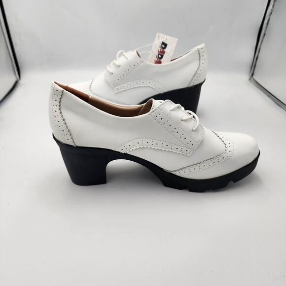 White‎ block Heal lace tie Oxford Shoes by Dadawen Ladies size 10.5 NWT - Picture 3 of 16